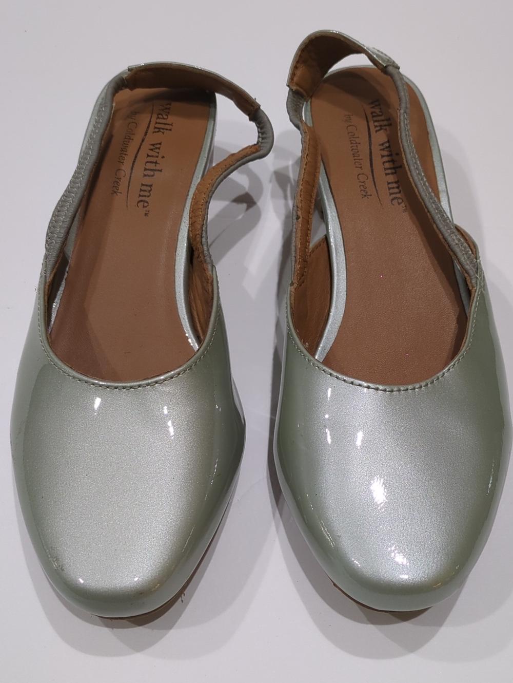 Metallic Light Green/Silver Slingback Flats
